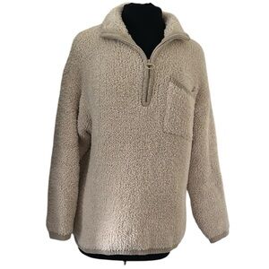 Aerie Two Tone Cozy Cream Sherpa Pullover size small